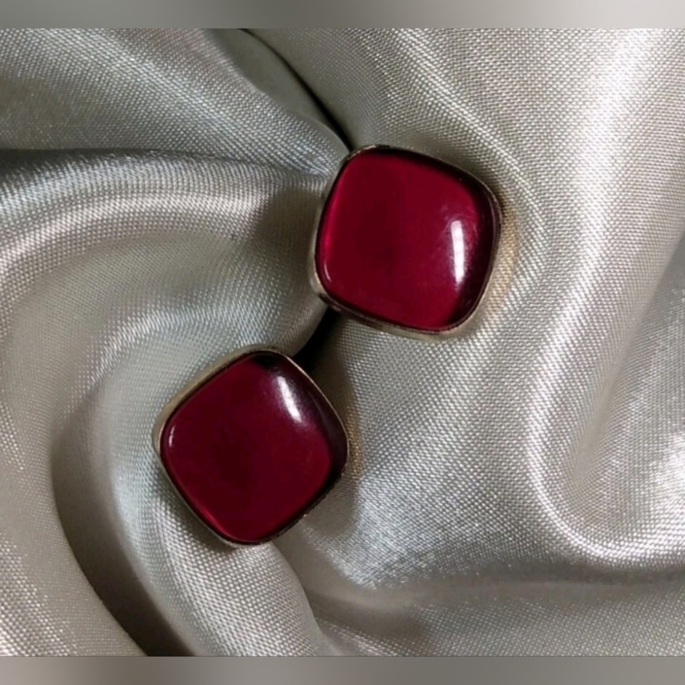 Vintage 60s RED SQUARE Cabs Cuff Links gold tone dandy MCM classic formal